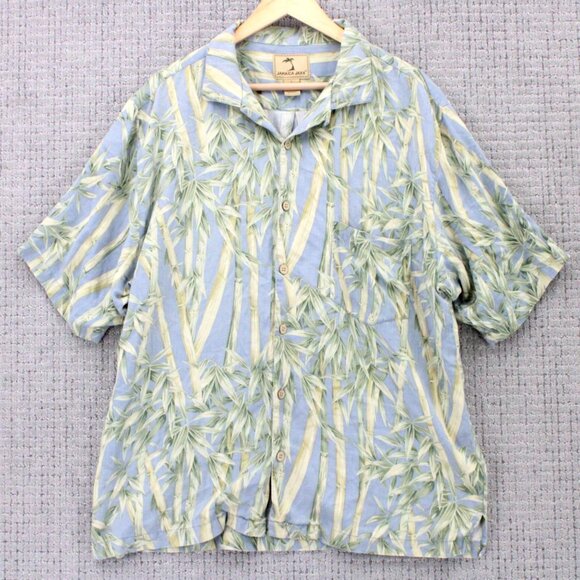 Jamaica Jaxx Hawaiian Shirt Mens Large L Blue Vintage Button Down Silk Collared - Picture 1 of 9